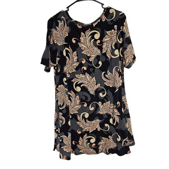 LuLaRoe Paisley Tunic Top Womens Size XL Black Yellow Flowy Stretchy Soft - Picture 2 of 6